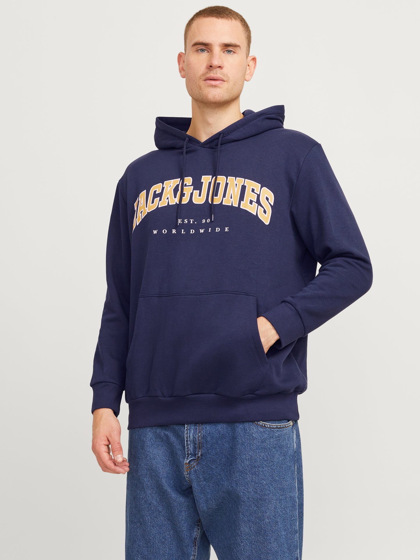 JJECALEB VARSITY SWEAT HOOD BLAUW