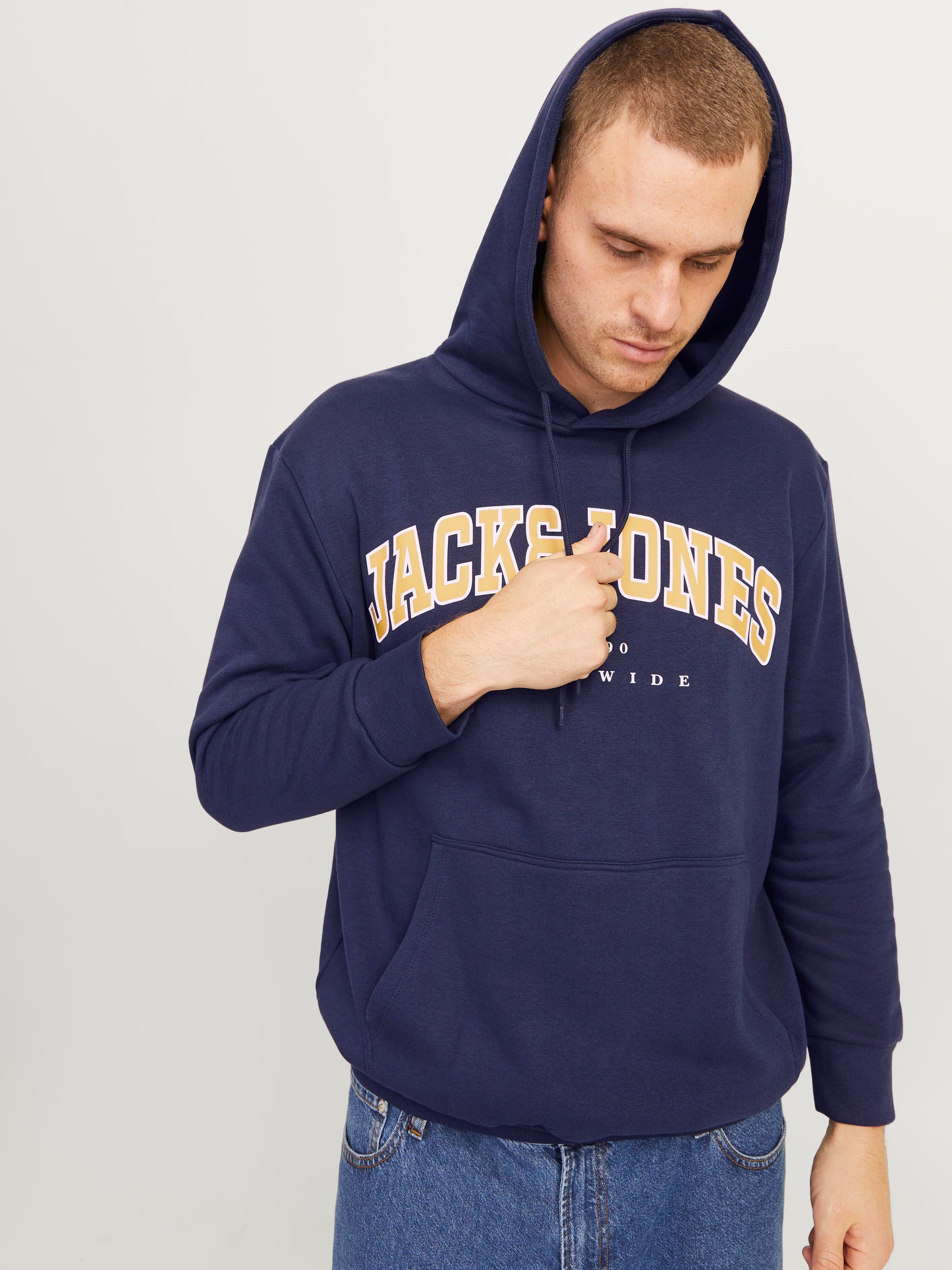 JJECALEB VARSITY SWEAT HOOD BLAUW