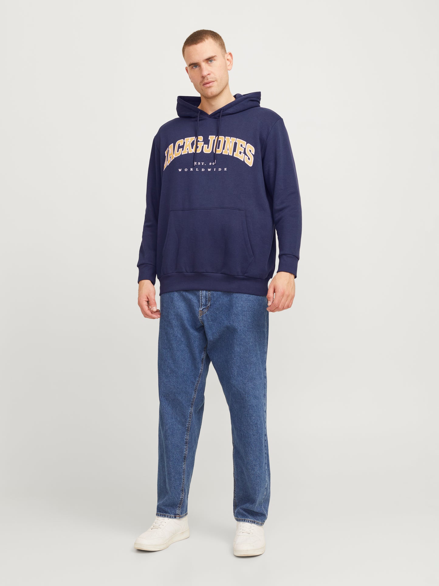 JJECALEB VARSITY SWEAT HOOD BLAUW