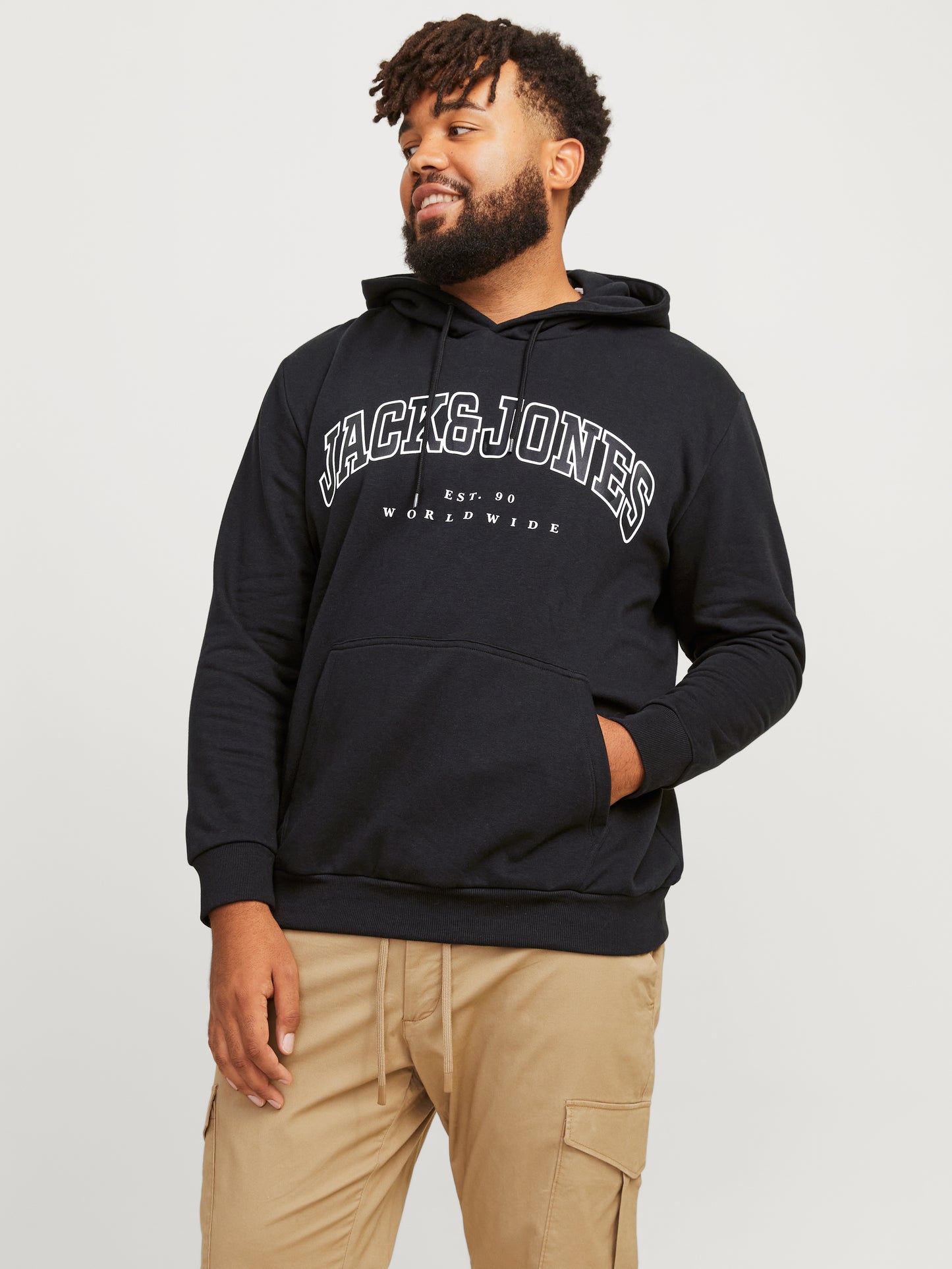 JJECALEB VARSITY SWEAT HOOD ZWART