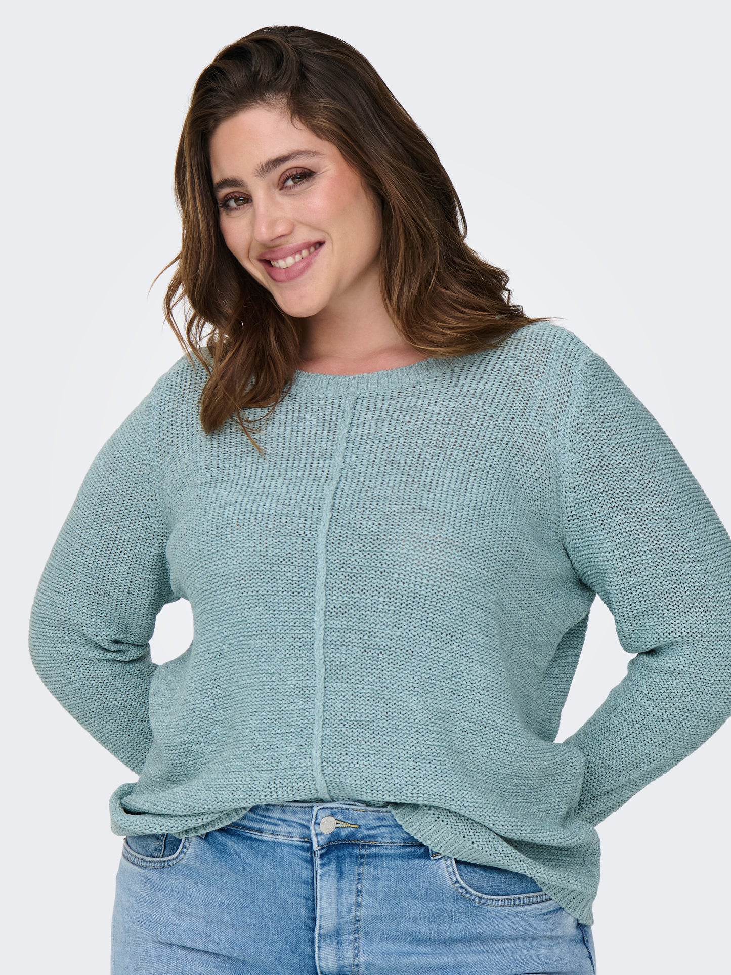 ONLY CARMAKOMA CARNEW FOXY  L/S PULLOVER GROEN/BLAUW