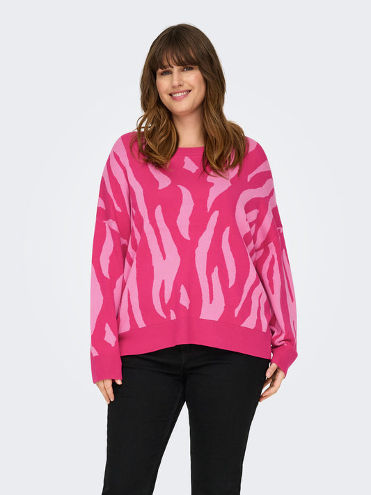 CARMONTANA LS JQ LOOSE O-NECK KNT ROZE/WIT