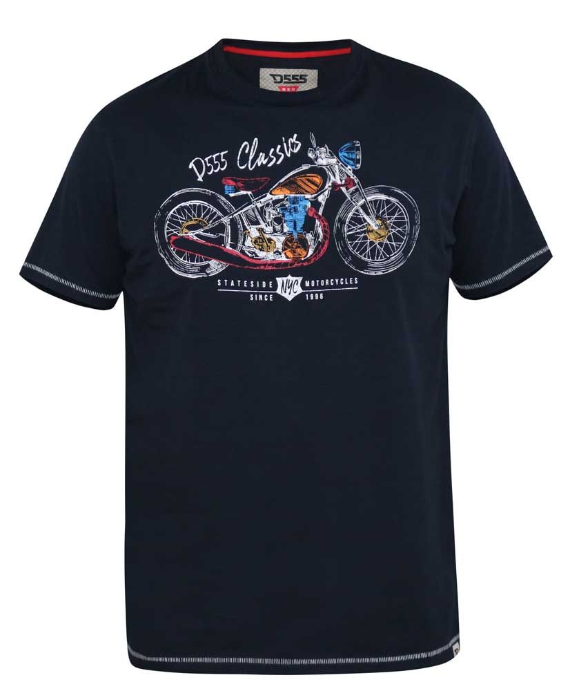 Duke 555 T-shirt met opdruk motor. Stylenaam Denton